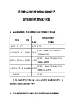 建設項目社會穩定風險評估報告編制基準收費標準及社會經濟咨詢服務范圍